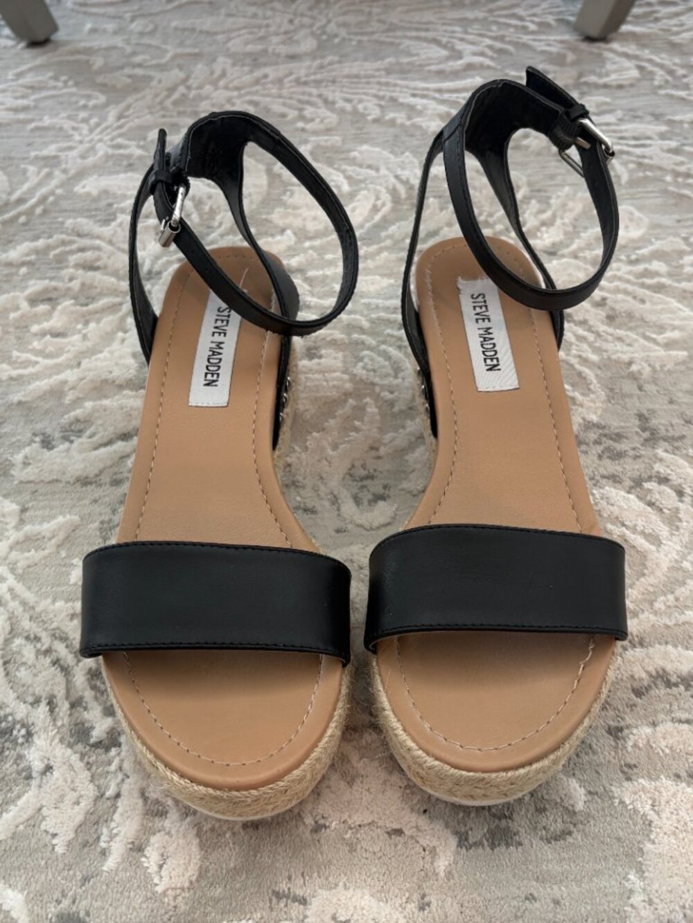 Steve Madden Jewell Espadrille Black Leather Ankle Strap - SZ 8 1/2